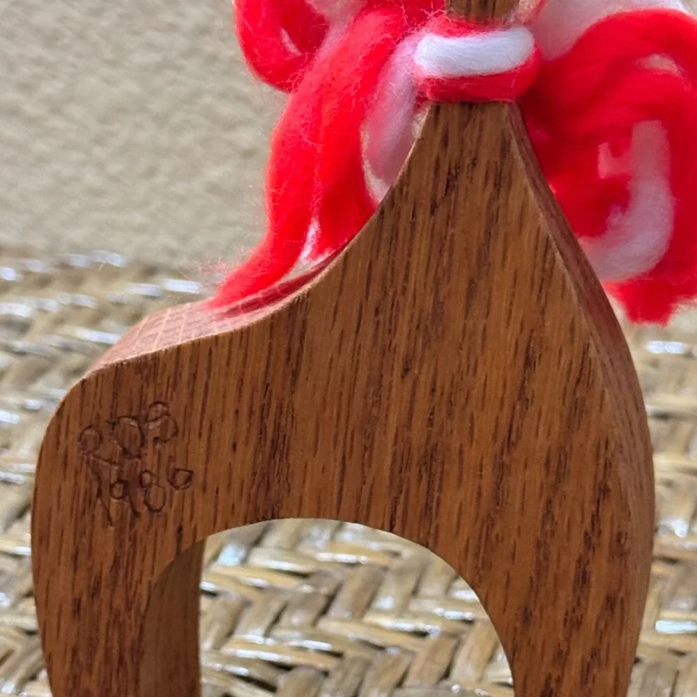 Vintage Handcrafted Wooden Reindeer Figurines With Red & Green Wool Bows 1986 - Picture 5 of 7